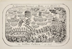 Un Movimiento Extraordinario en China - o - ¡una alteración en el Patrón de Sauce al fin!, pub. 1853 de George Cruikshank
