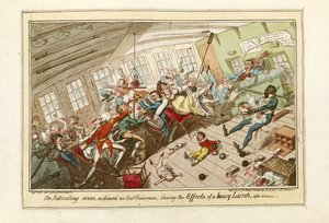 An Interesting Scene on board an East-Indiaman, showing the Effects of a Heavy Lurch, pub.1818 (grabado coloreado) de George Cruikshank
