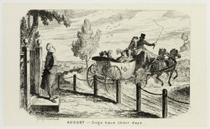 Agosto - Los perros tienen sus días de los grabados en acero de George Cruikshank a The Comic Almanacks: 1835-1853 de George Cruikshank