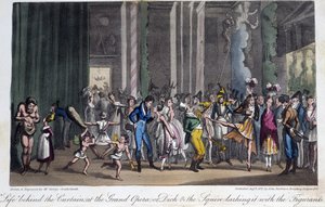 Detrás de escena de la Ópera en Life in Paris de David Carey, Londres de George Cruikshank