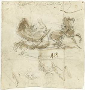 Caricatura de sí mismo (anverso); Cabina tirada por un caballo, con otros bocetos (reverso) de George Cruikshank