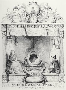 Frontispicio de Cenicienta y el zapato de cristal por Charles Perrault de George Cruikshank