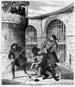 Gog extrayendo a Xit del oso en la Torre de los Leones, 1840 de George Cruikshank