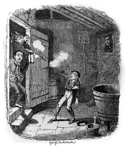 Ilustración para “Oliver Twist” (Olivier) de Charles Dickens (1812-1870), por George Cruikshank (1792-1878).