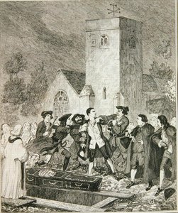 Jonathan Wild capturando a Jack en el funeral de su madre en el cementerio de Willesden, ilustración de 