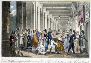 Las galerías del Palais Royal - en “Life in Paris” por David Carey, Londres de George Cruikshank
