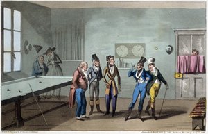 Los hombres en la sala de billar - en "Life in Paris" por David Carey, ill. por G. Cruikshank, Londres de George Cruikshank