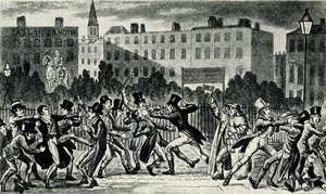 Pelea callejera en Londres, principios del siglo XIX de George Cruikshank