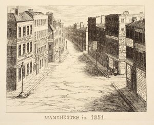 Mánchester en 1851, de 1851 o Las aventuras del Sr. y la Sra. Sandboys y su familia que vinieron a Londres para divertirse y ver la Gran Exposición, pub. 1851 de George Cruikshank