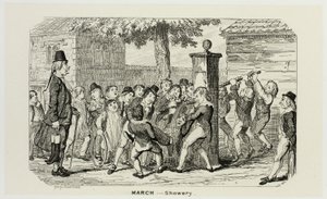 Marzo - Lluvia de grabados en acero de George Cruikshank para The Comic Almanacks: 1835-1853 de George Cruikshank