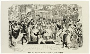 Mayo - A New Drop Scene at the Opera de los grabados en acero de George Cruikshank para The Comic Almanacks: 1835-1853 de George Cruikshank