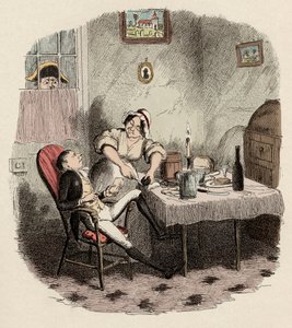 Monsieur Bumble observa a Noe Claypole y Charlotte - Mr Claypole como aparecía cuando su maestro estaba fuera - Ilustración para 