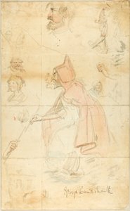 Madre Shipton (recto); Hoja de bocetos: Flor de Lis y figuras (verso) de George Cruikshank