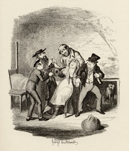 El Sr. Fagin y su alumno recuperando a Nancy, de 