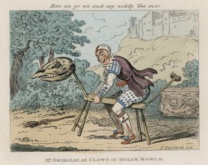 El Sr. Joseph Grimaldi como payaso en Dulce Domum de George Cruikshank