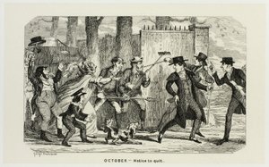 Octubre - Aviso de renuncia de los grabados en acero de George Cruikshank a The Comic Almanacks: 1835-1853