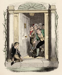 Oliver herido y exhausto pide ayuda - Ilustración para "Oliver Twist" de Charles Dickens de George Cruikshank