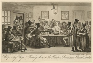 Chicos del amanecer y hombres de familia al final: una escena cerca de Covent Garden de George Cruikshank