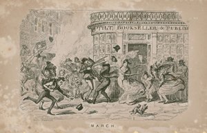 Personas luchando contra los fuertes vientos de George Cruikshank