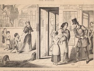 Lámina IV: Al no poder encontrar trabajo, la pobreza los empuja a las calles a mendigar de George Cruikshank