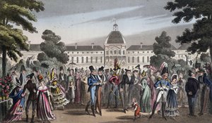 Paseo en el Jardín de las Tullerías - en "Life in Paris" por David Carey, Londres de George Cruikshank