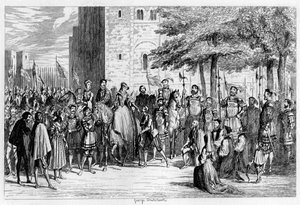 La reina María recibiendo a los prisioneros en la Torre Verde, 1553 de George Cruikshank