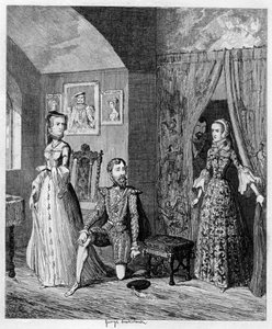 La Reina María sorprendiendo a Courtenay y la Princesa Isabel, 1553-1555 1840 de George Cruikshank