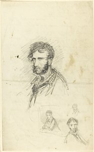 Autorretrato con tres bocetos de George Cruikshank