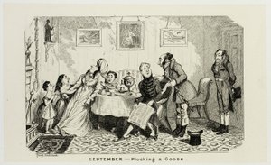Septiembre - Desplumando un ganso de los grabados en acero de George Cruikshank para The Comic Almanacks: 1835-1853 de George Cruikshank