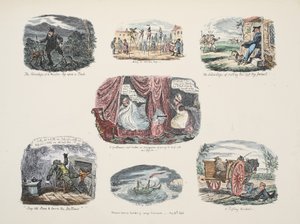 Serie de Ilustraciones sobre las Ventajas y Desventajas de Poseer una Pierna de Madera, pub. 1828 de George Cruikshank