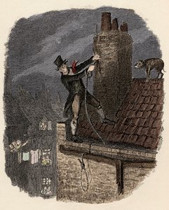 Sikes, seguido por su perro, intenta escapar - Ilustración para "Oliver Twist" de Charles Dickens