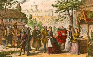 Sir John Falstaff en una visita a su amigo Page, en Windsor de George Cruikshank