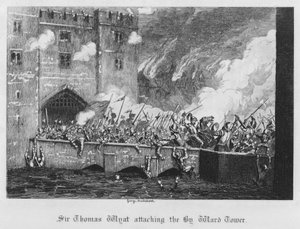 Sir Thomas Wyat atacando la Torre By Ward (grabado) de George Cruikshank
