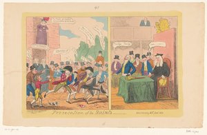 Caricatura de política interna inglesa, 1820 Persecución de los santos de George Cruikshank