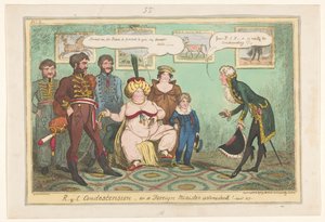 Spotprent op prinses Caroline, 1817 ¡R-y-l Condescendencia o un Canciller asombrado!