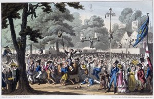 Fiesta de San Luis: la canalla en Life in Paris de David Carey, Londres de George Cruikshank