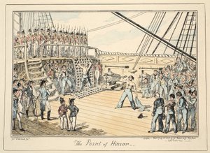 El Punto de Honor, del Hospital de Greenwich, una Serie de Bocetos Navales, Descriptivos de la Vida de un Hombre de Guerra, pub. 1825 de George Cruikshank