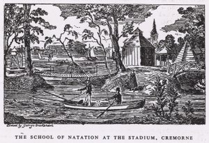 La escuela de natación en el estadio, Cremorne Gardens de George Cruikshank