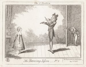 La lección de baile: la primera posición de George Cruikshank