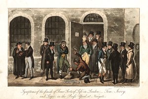 Tom, Jerry y Logic en el patio de prensa, prisión de Newgate, Londres de George Cruikshank