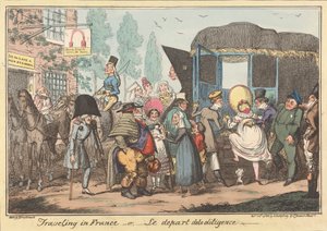 Viajar por Francia -o, -La salida de la diligencia de George Cruikshank