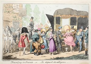 Viajando en Francia o Le Depart de la Diligence, pub. 1835 de George Cruikshank