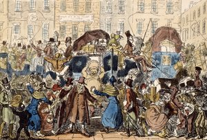 Viajando en Inglaterra, o una mirada desde el White Horse Cellar, 1819 de George Cruikshank