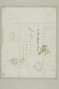 Sin título (carta de Cruikshank con bocetos de cabeza de caballo) de George Cruikshank