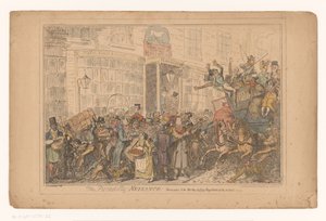 Verkehrschaos construido en el hotel Old White Horse Cellar en Piccadilly ¡La molestia de Piccadilly! Dedicado a los dignos magistrados interinos del distrito (título sobre objeto) de George Cruikshank