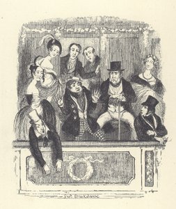 Espectadores victorianos abarrotan un palco en un teatro de Londres (grabado) de George Cruikshank