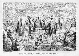 Vino en fermentación y espíritus en agua caliente de George Cruikshank