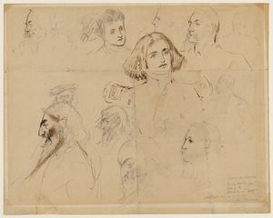 Boceto para algunos personajes de Trilby, incluyendo Trilby y Svengali de George du Maurier