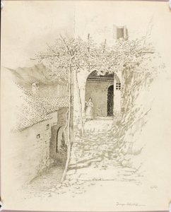 Sin título (dibujo de transferencia para Calle de pueblo, lago de Lugano, Italia [n.º 1]) de George Elbert Burr