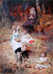 Cinco niños jugando en el bosque de George Elgar Hicks